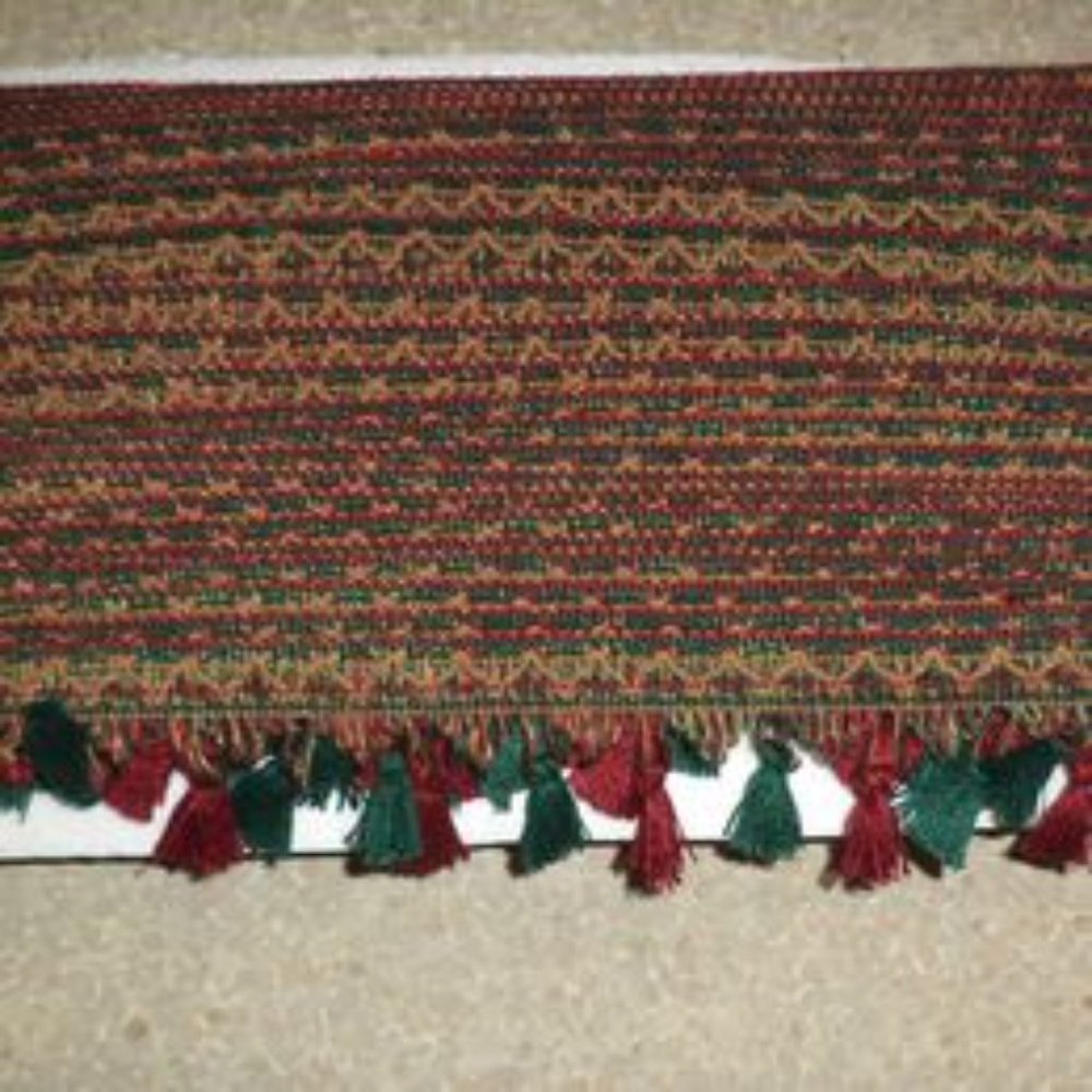 200 ft green/red/light brown fabric tassel trim - new